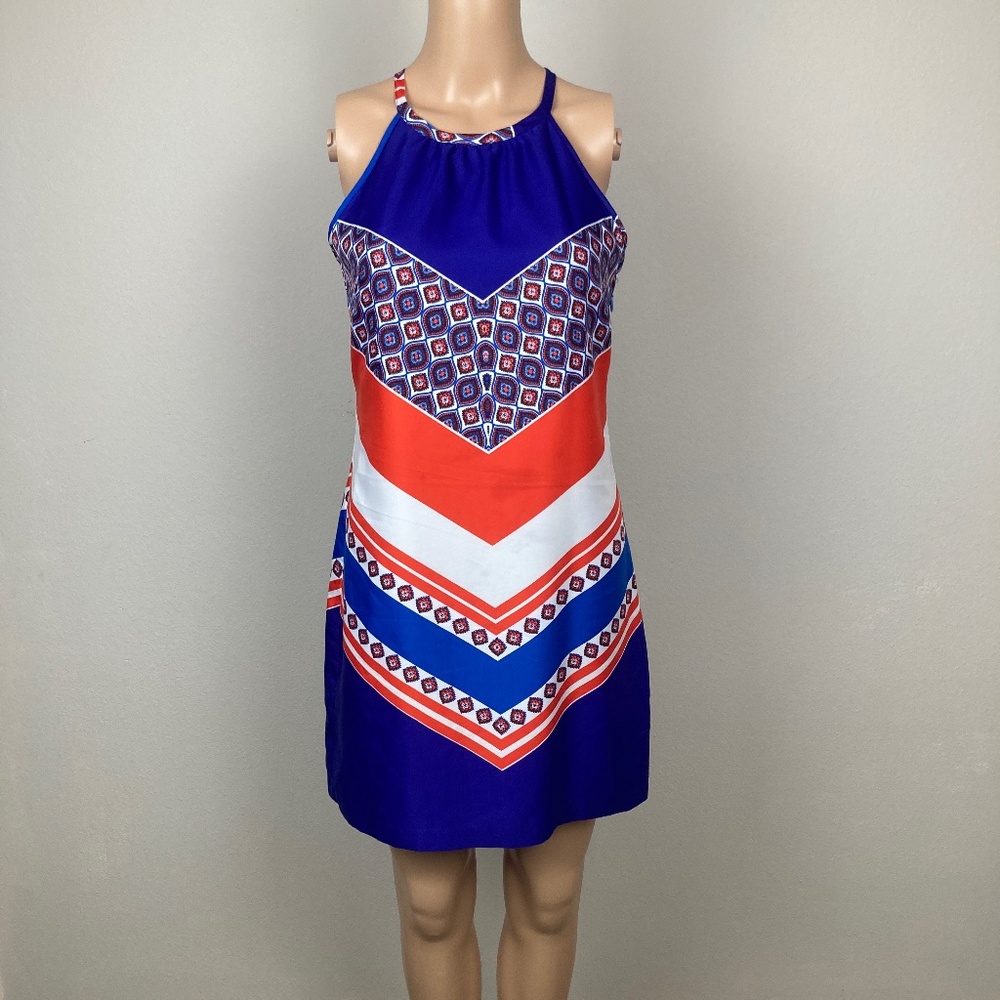 Banana Republic Blue Orange and White Chevron Dress Size 0P